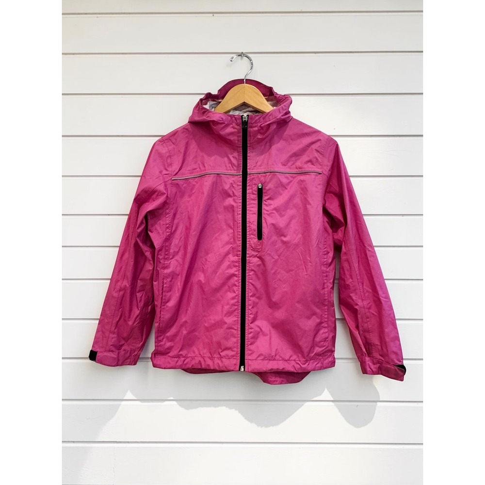 Lands' End Girls Pink Hooded Rain Jacket Windbreaker Size M 10-12 Lightweight